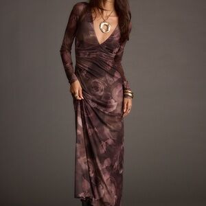 12th Tribe Kristin Plum Blur Mesh Maxi Dress Size XSXS